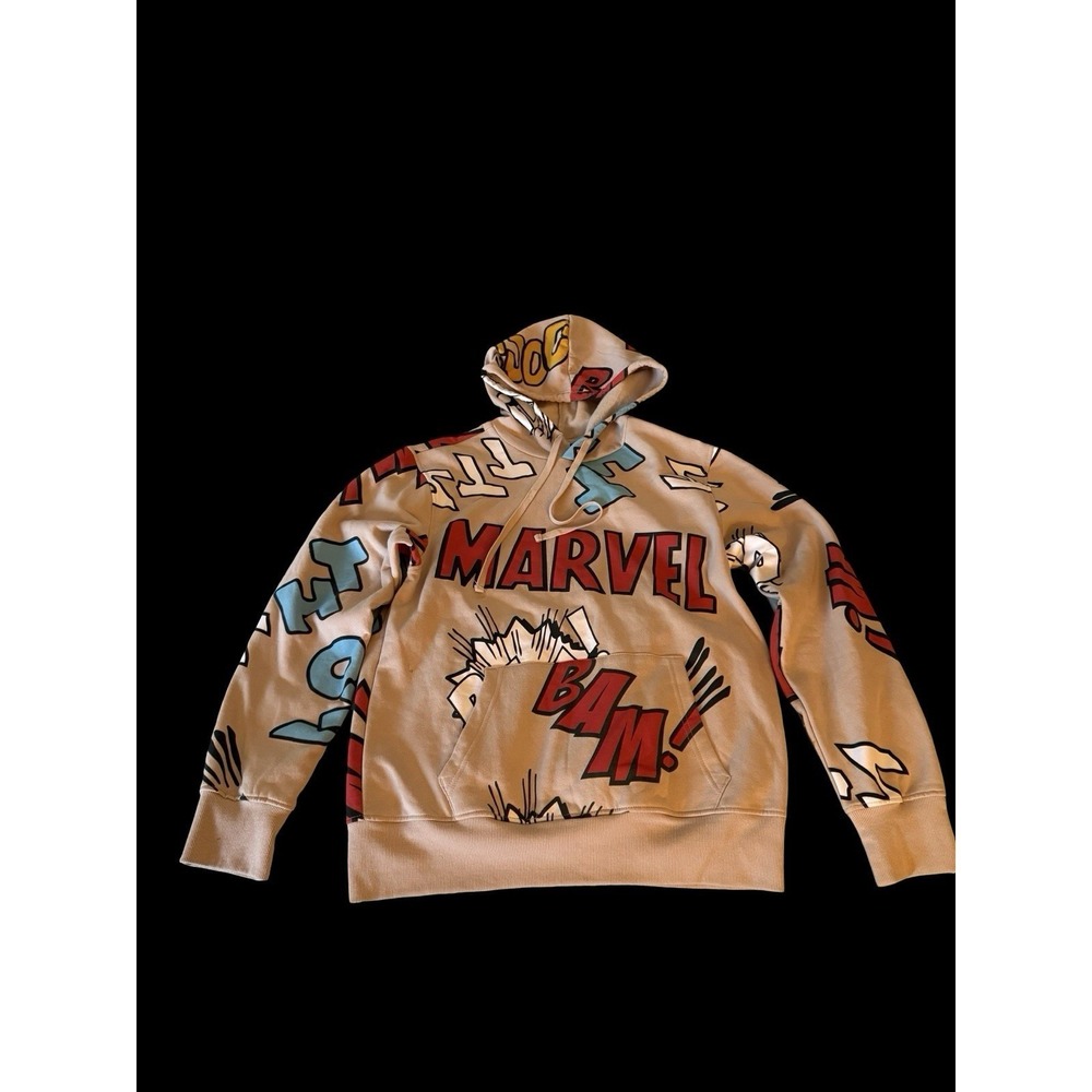 Marvel Comics Vintage Graphic Hoodie Sweatshirt Cream Multi Color Mens Medium
